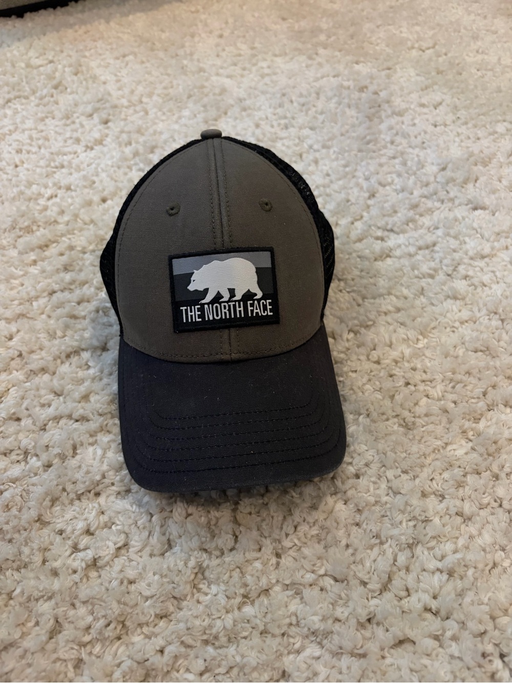 The North Face Olive Front Black Brim Trucker Cap